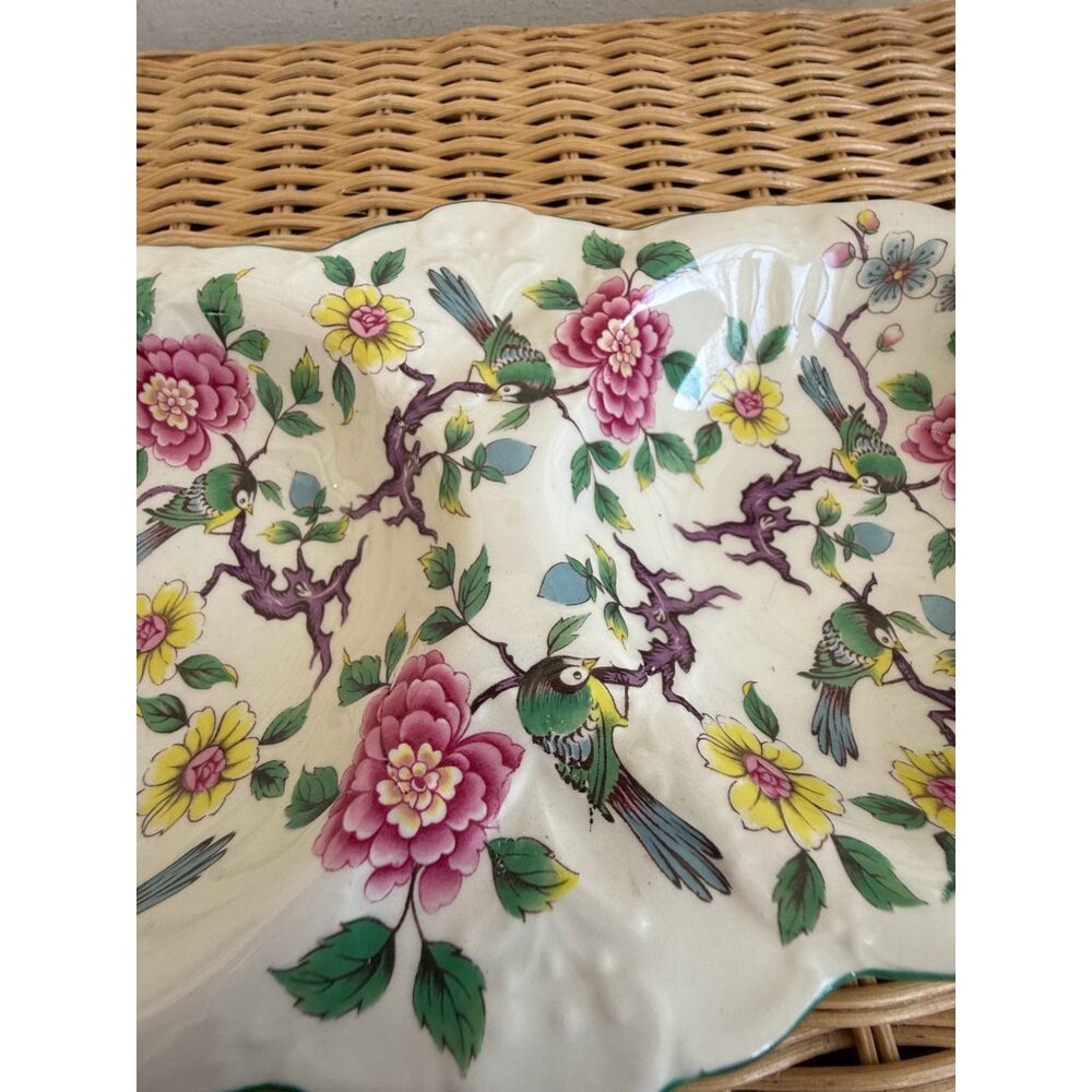 Vintage 50's James Kent Foley Staffordshire Chinese Rose Divided Dish Birds - Picture 7 of 11